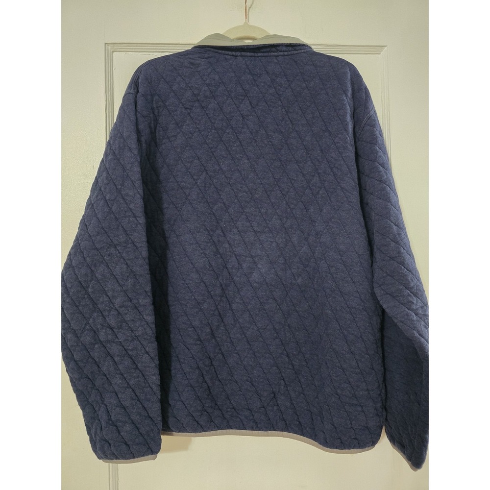 Orvis Quilted Sweatshirt Mens Large Henley Snap Pullover Navy Blue - Picture 2 of 6